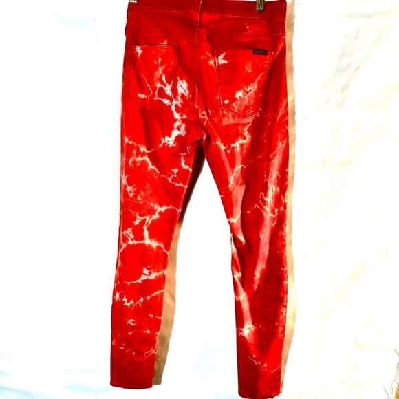 Hudson Red Acid Wash Jeans Waist 27 OOAK Denim Cotton Pants Tie Dye Made in USA - Picture 2 of 8